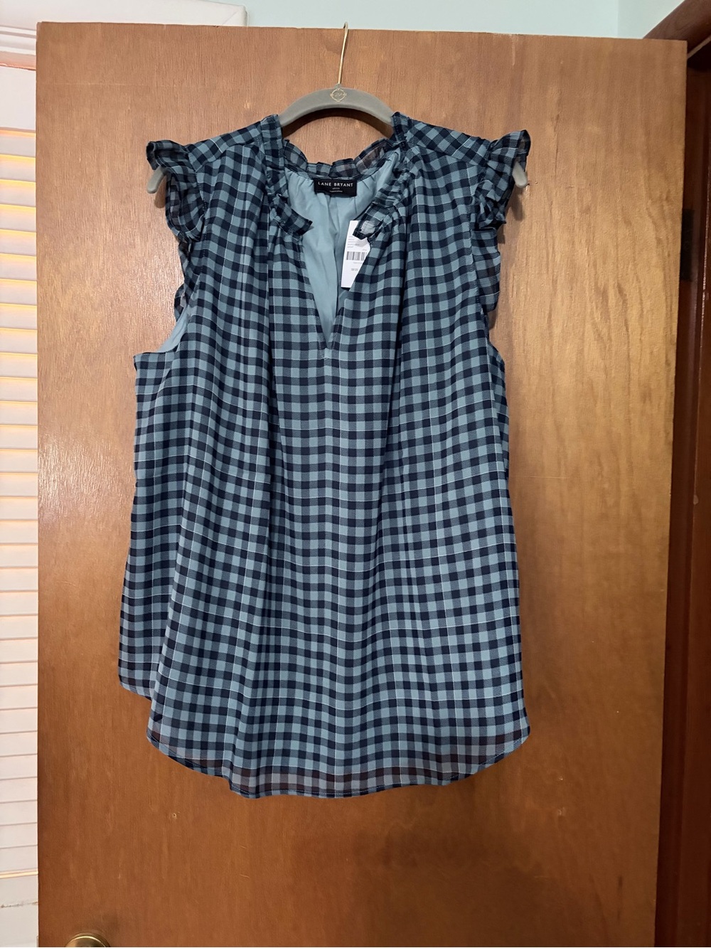 Lane Bryant Blue Gingham Ruffle Sleeve V-Neck Camisole